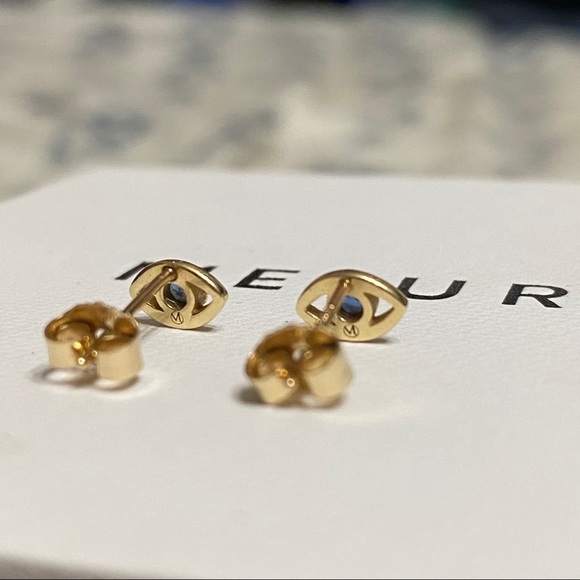 RARE Mejuri Blue Sapphire Evil Eye Studs - Picture 5 of 9
